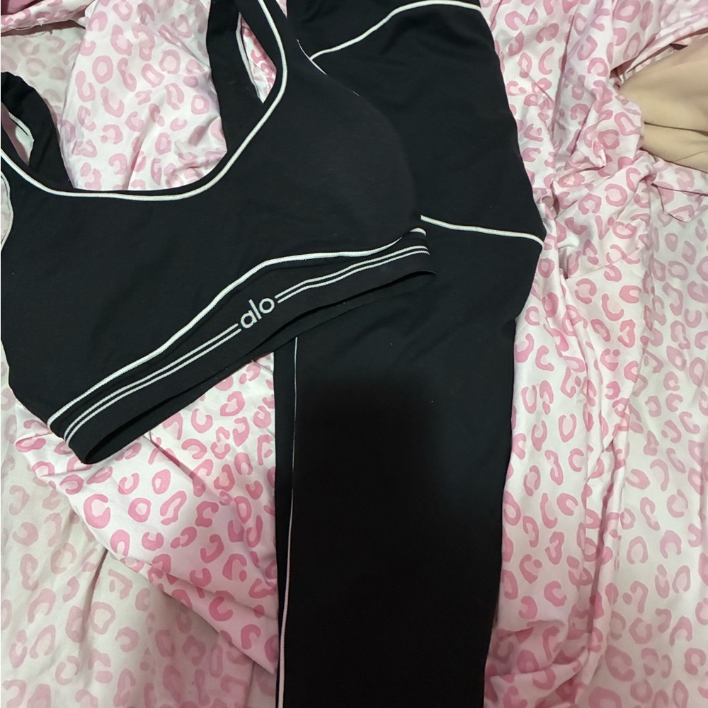 ALO Yoga Black Sports Bra with White Accents